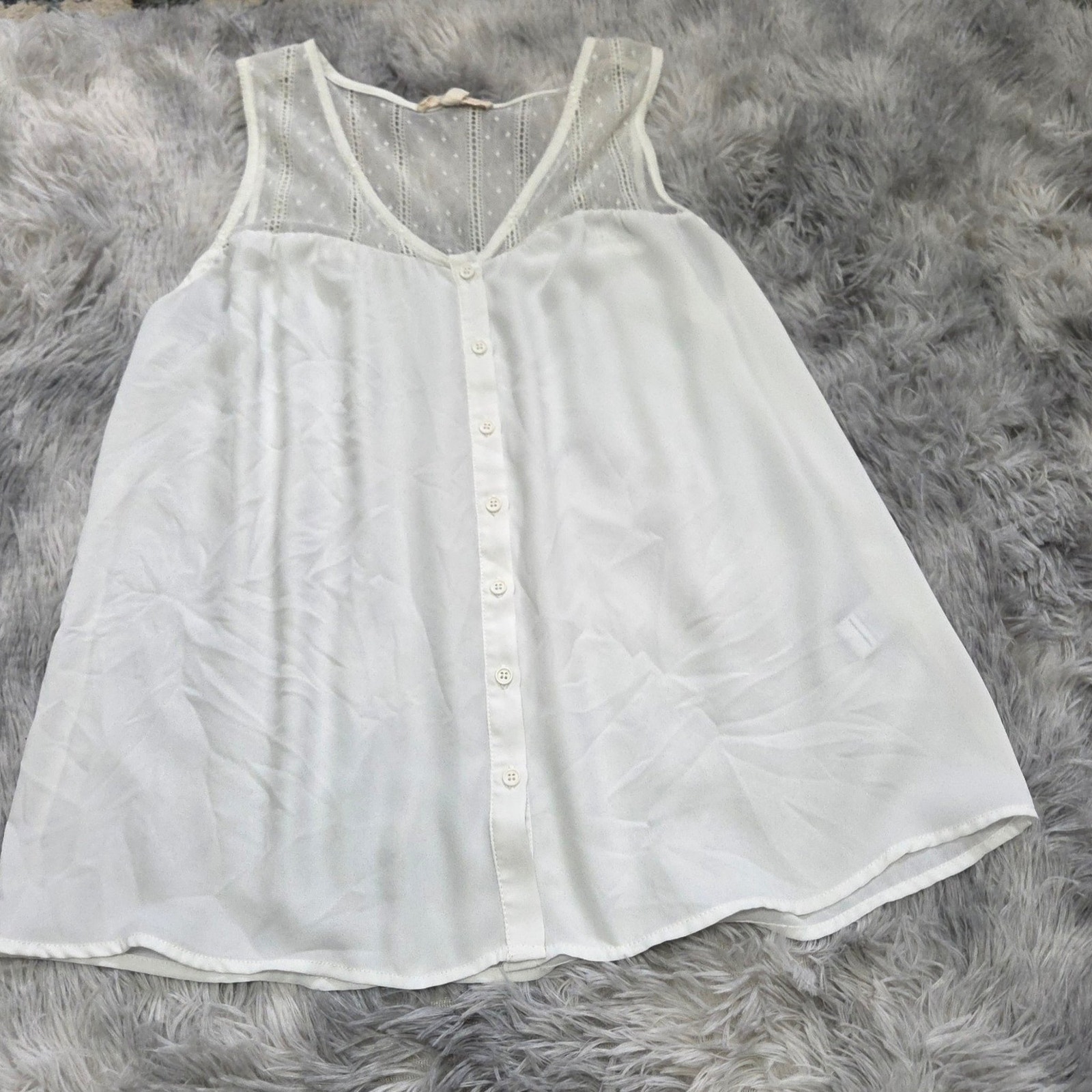 Creative Commune Woman's White Button Down Flowy Tank Top Size M